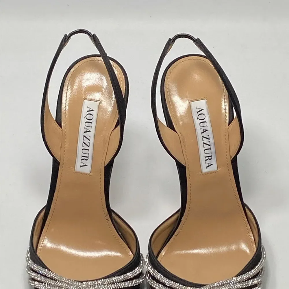 Aquazzura Gatsby Crystal-Embellished Satin Pumps size 37 - Picture 6 of 14
